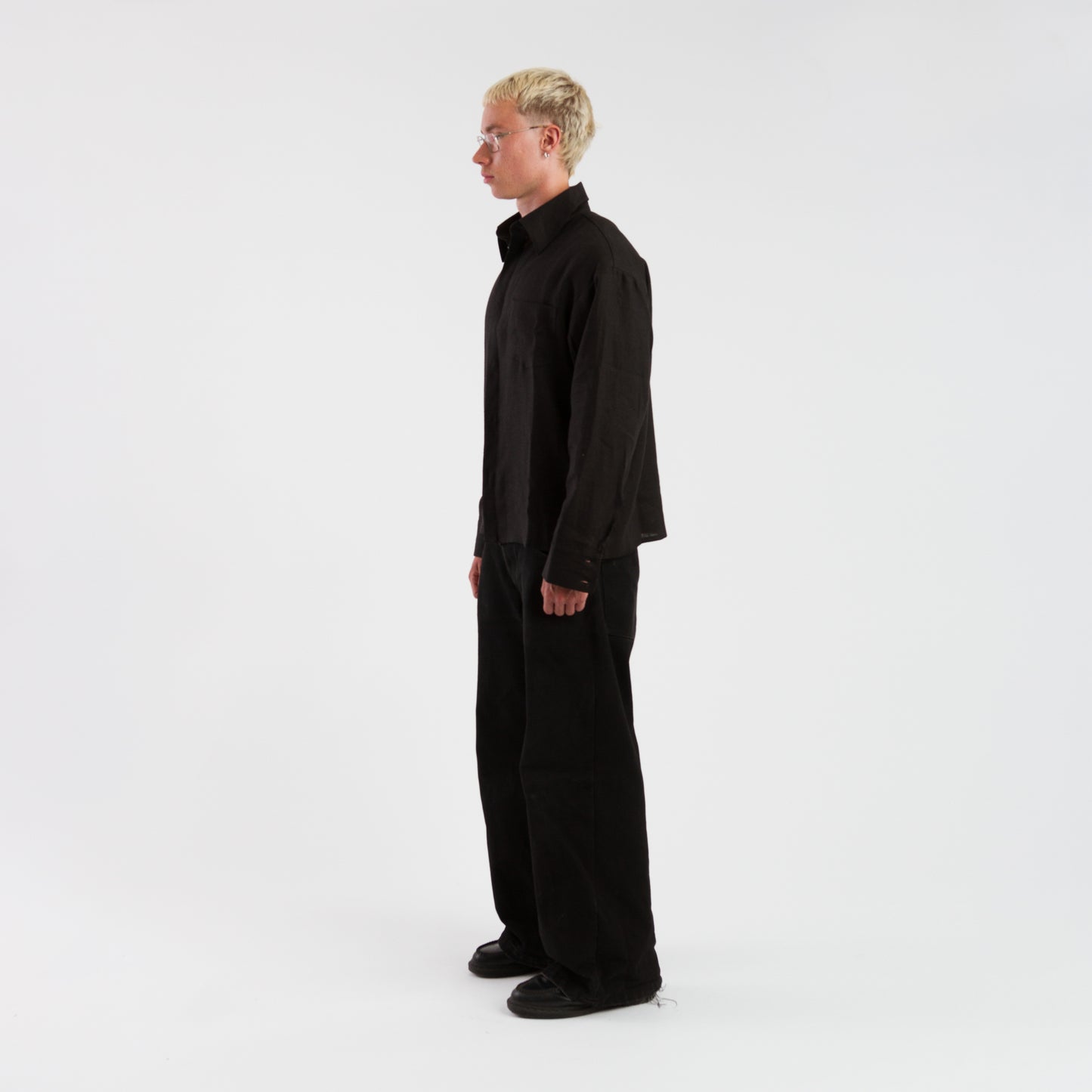 Black linen button up shirt