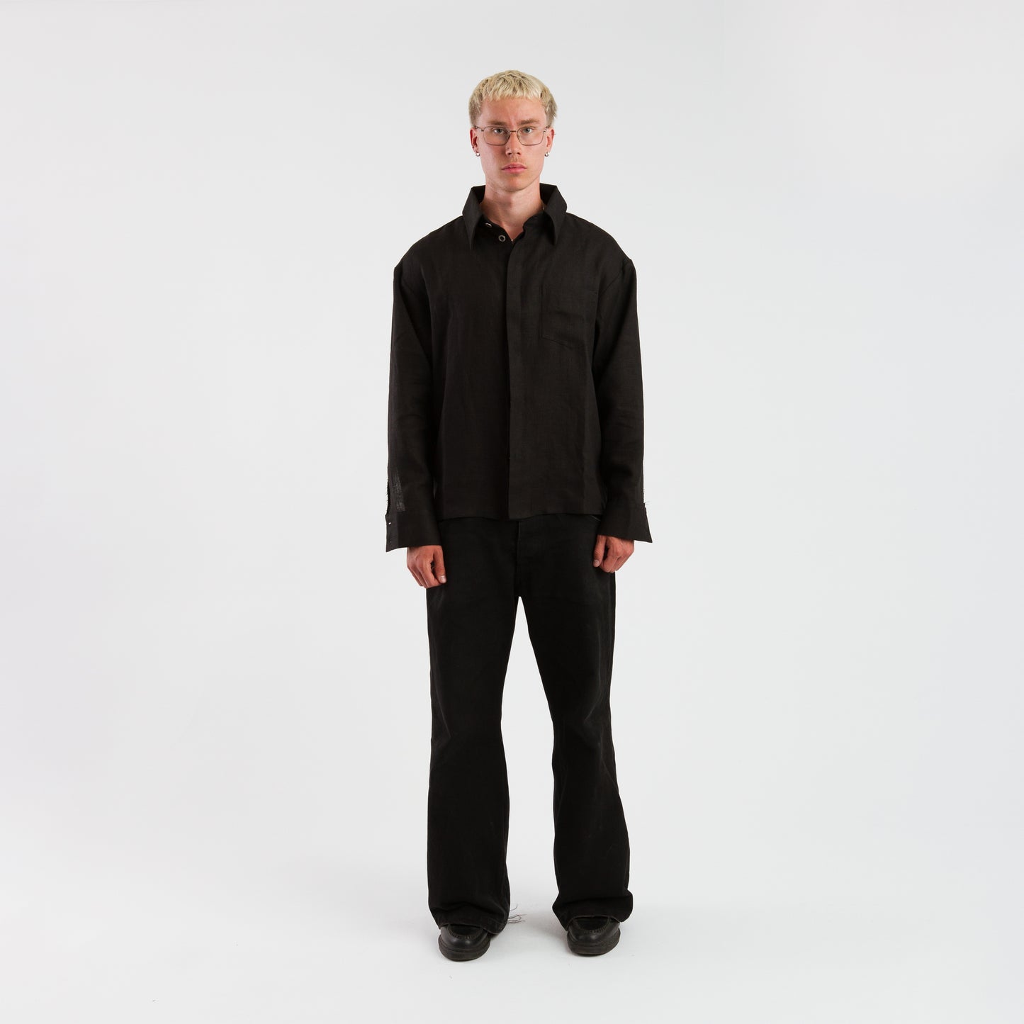 Black linen button up shirt