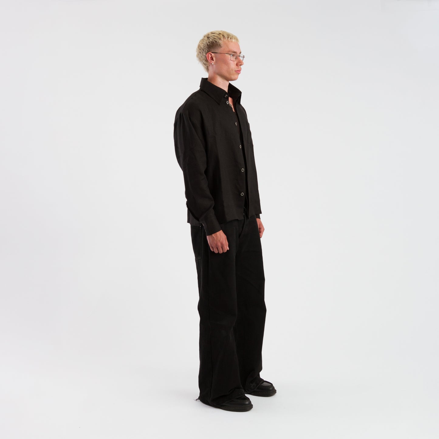 Black linen button up shirt