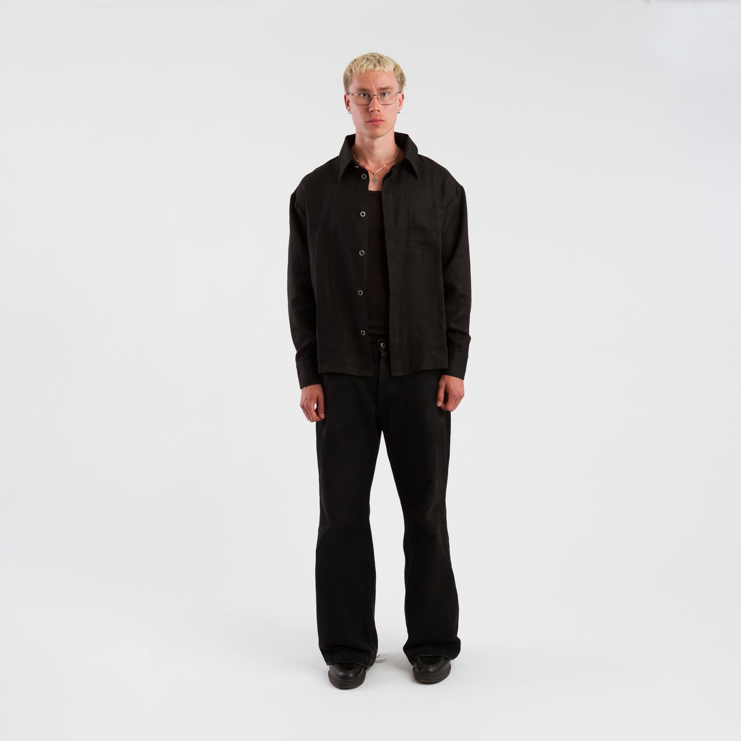 Black linen button up shirt