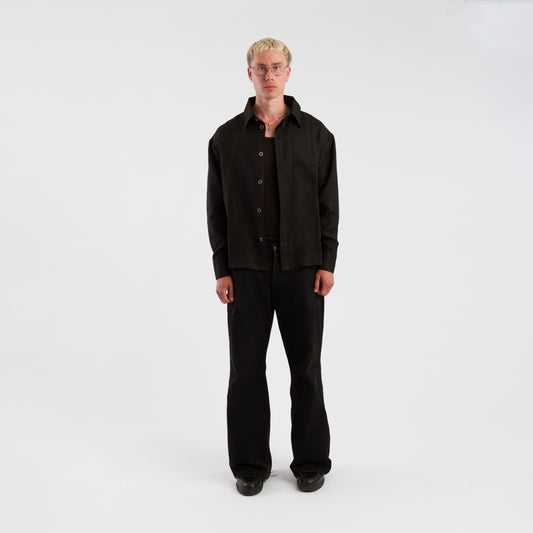 Black linen button up shirt