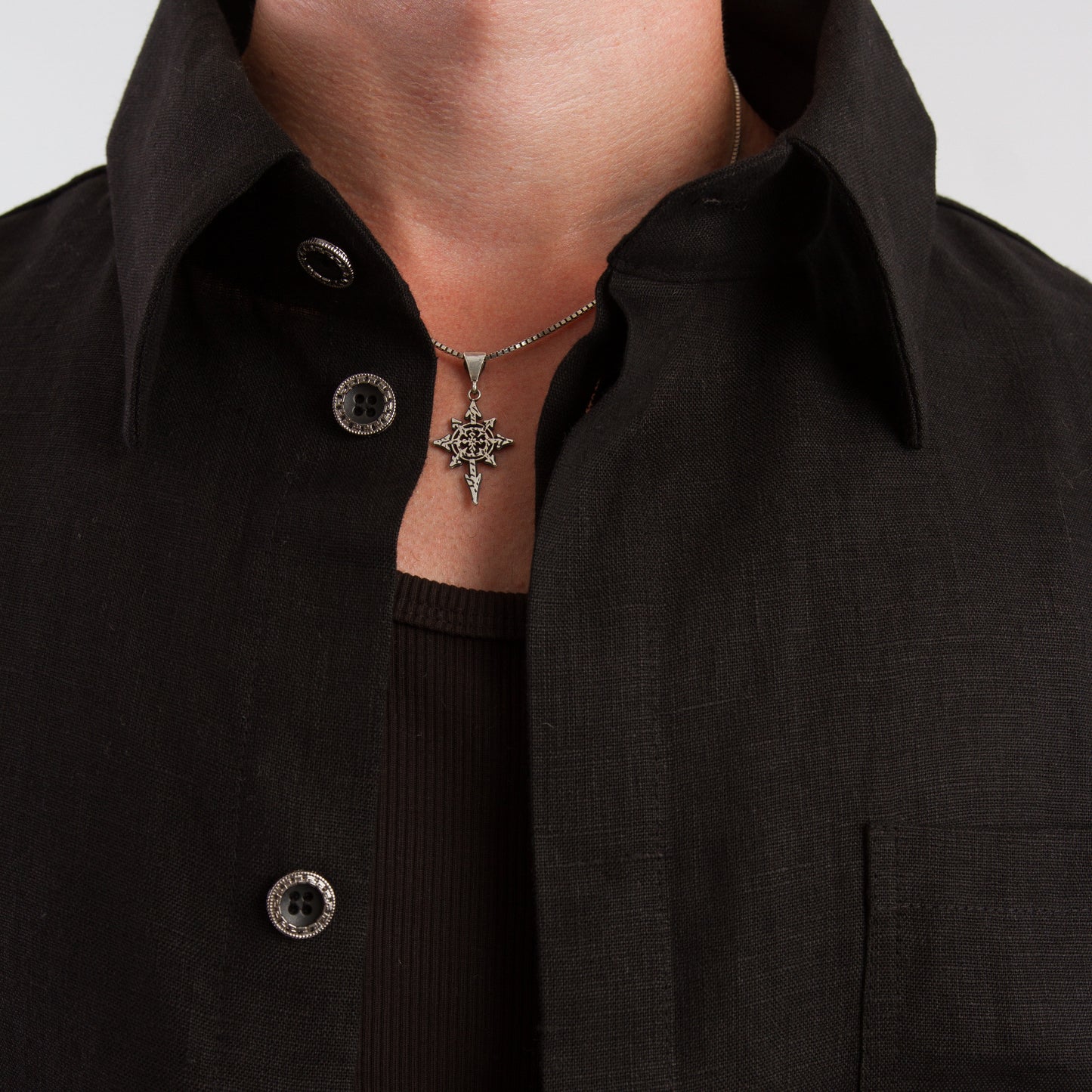 Black linen button up shirt
