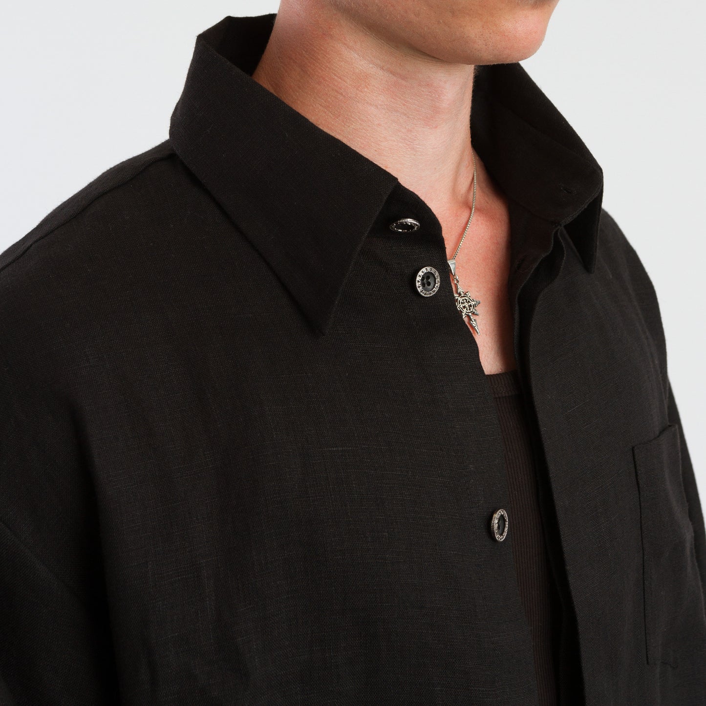 Black linen button up shirt